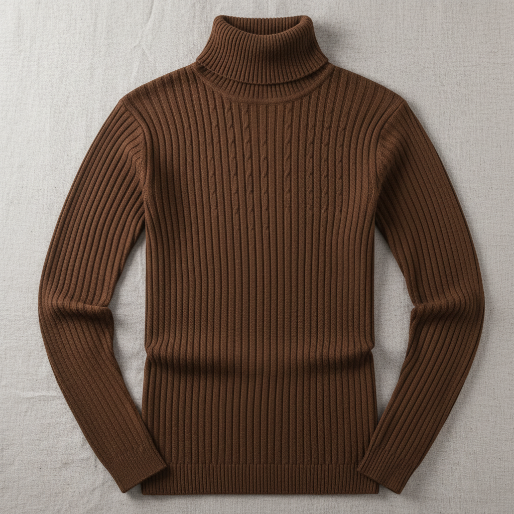 Premium Ribbed Knit Turtleneck Sweater – Coffee Brown
