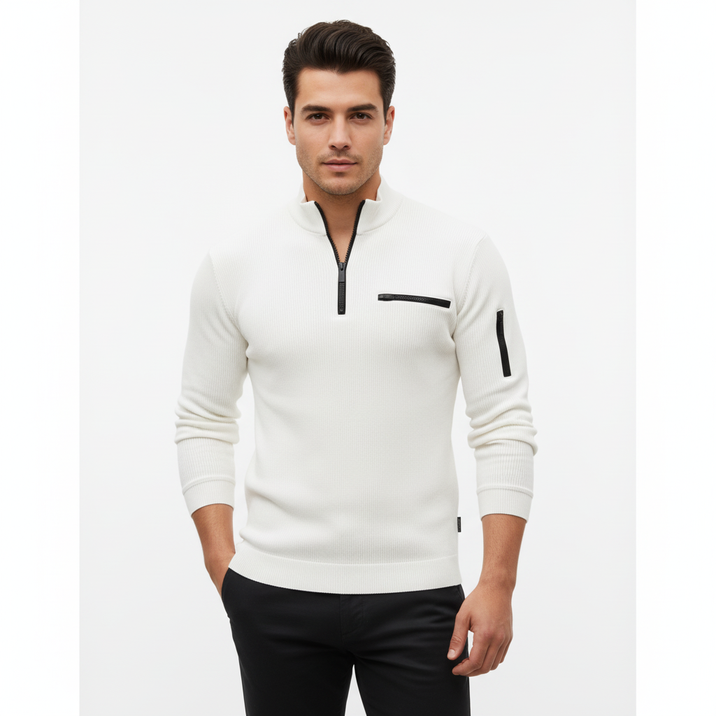 Tactical Quarter-Zip Ribbed Men’s Sweatshirt – Army Green