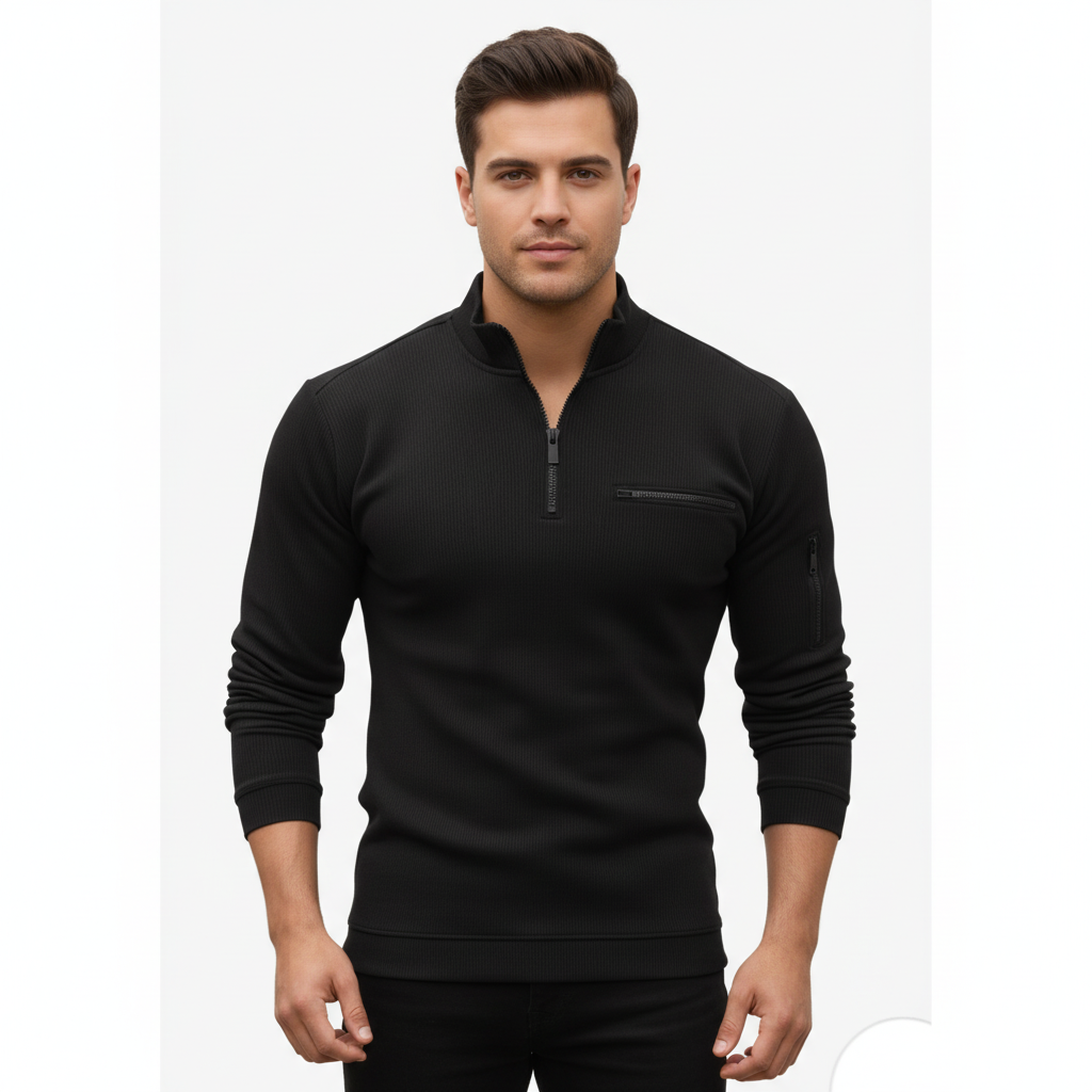 Tactical Quarter-Zip Ribbed Men’s Sweatshirt – Army Green